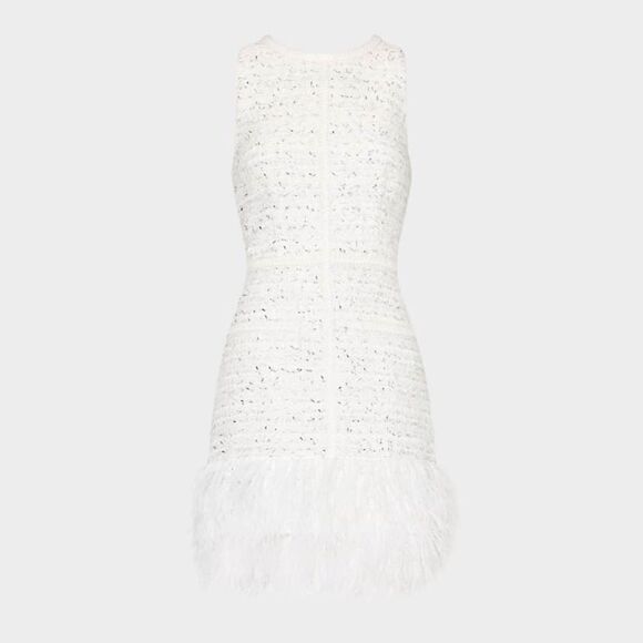 NWOT Milly Raven Feather-Trim Metallic Tweed Minidress, US4/UK8 - Picture 6 of 16